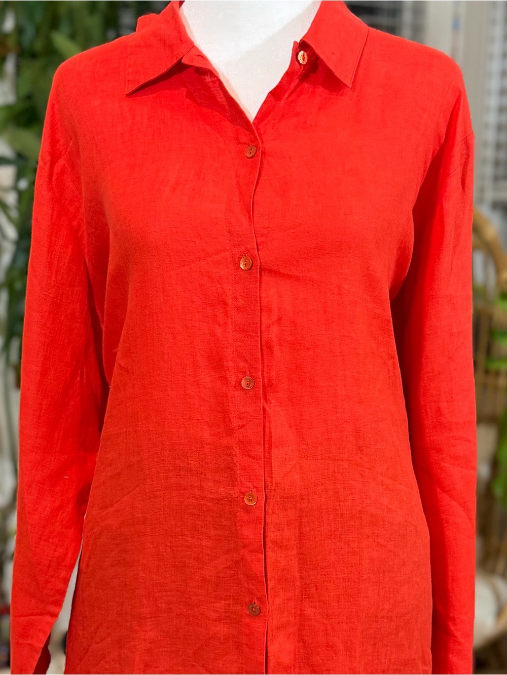 Eileen Fisher Burnt Orange Irish Linen Button Down Shirt Relaxed Fall M - Picture 3 of 10